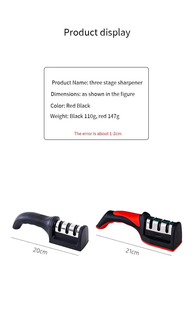 3 Stage Kitchen Knife Sharpener Handheld Manual Sharpening Stone Repair Tool