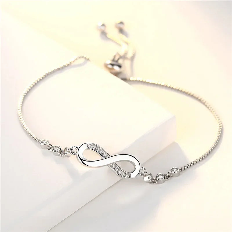 925 Sterling Silver Crystal Adjustable Knot Bracelet