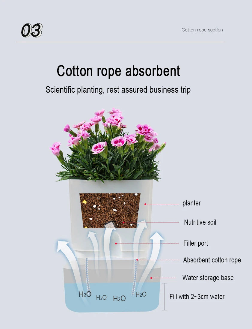 Self Watering Pot Double-deck Magnetic Plastic Self-absorbent Cotton Lazy Flower Pot Fashion Flowerpot Home Garden Pots Supplies