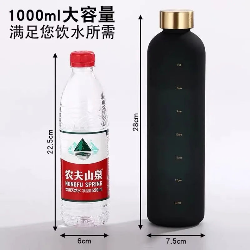 1-Liter Motivational Water Bottle | Sports Bottle with Time Markers & Stickers
