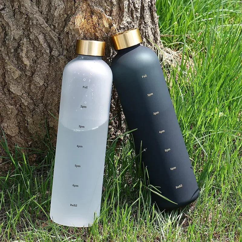 1-Liter Motivational Water Bottle | Sports Bottle with Time Markers & Stickers