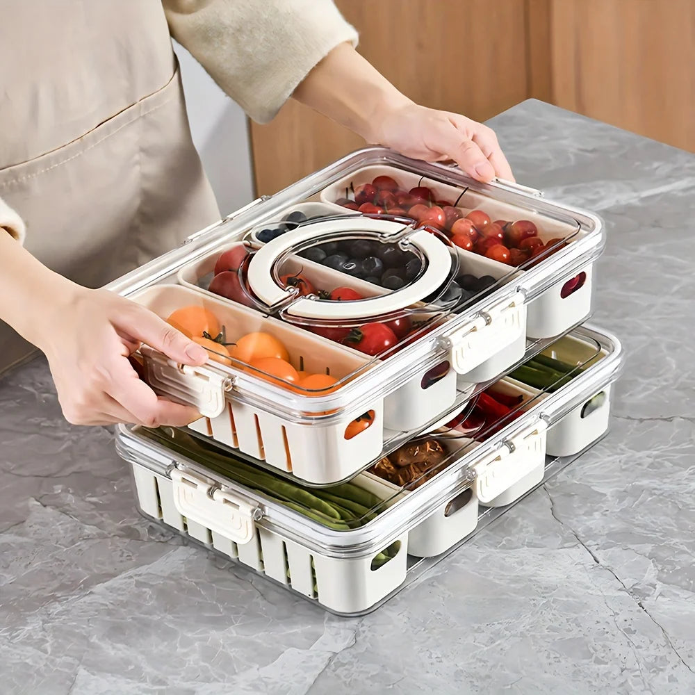 4Grid /8 Grid Snack Box Container, Portable Travel Charcuterie Board with Lid, Refrigerator Food Storage Box, Snack Organizer