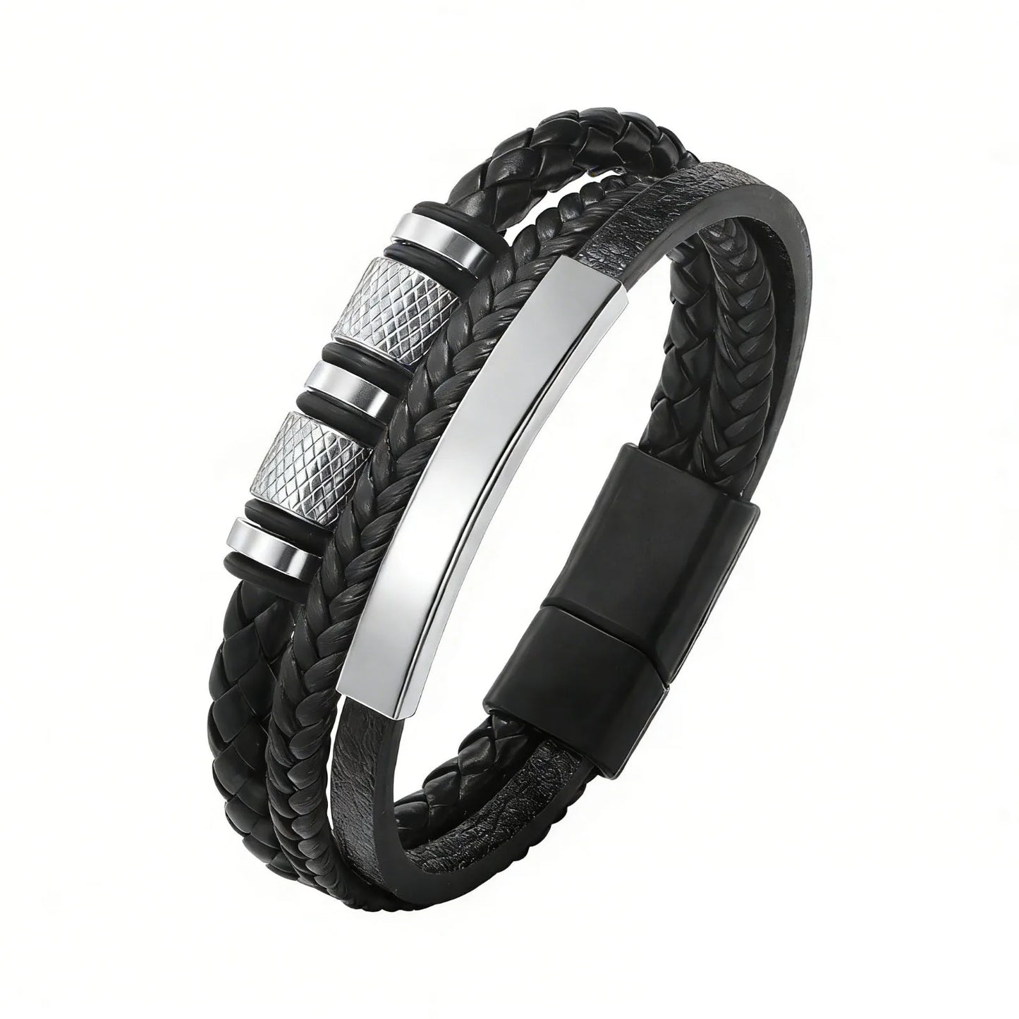 Vnox Personalized Braided Leather Bracelet for Men Handmade Triple Woven Pu Leather Bracelet Custom Name Text Jewelry Gifts