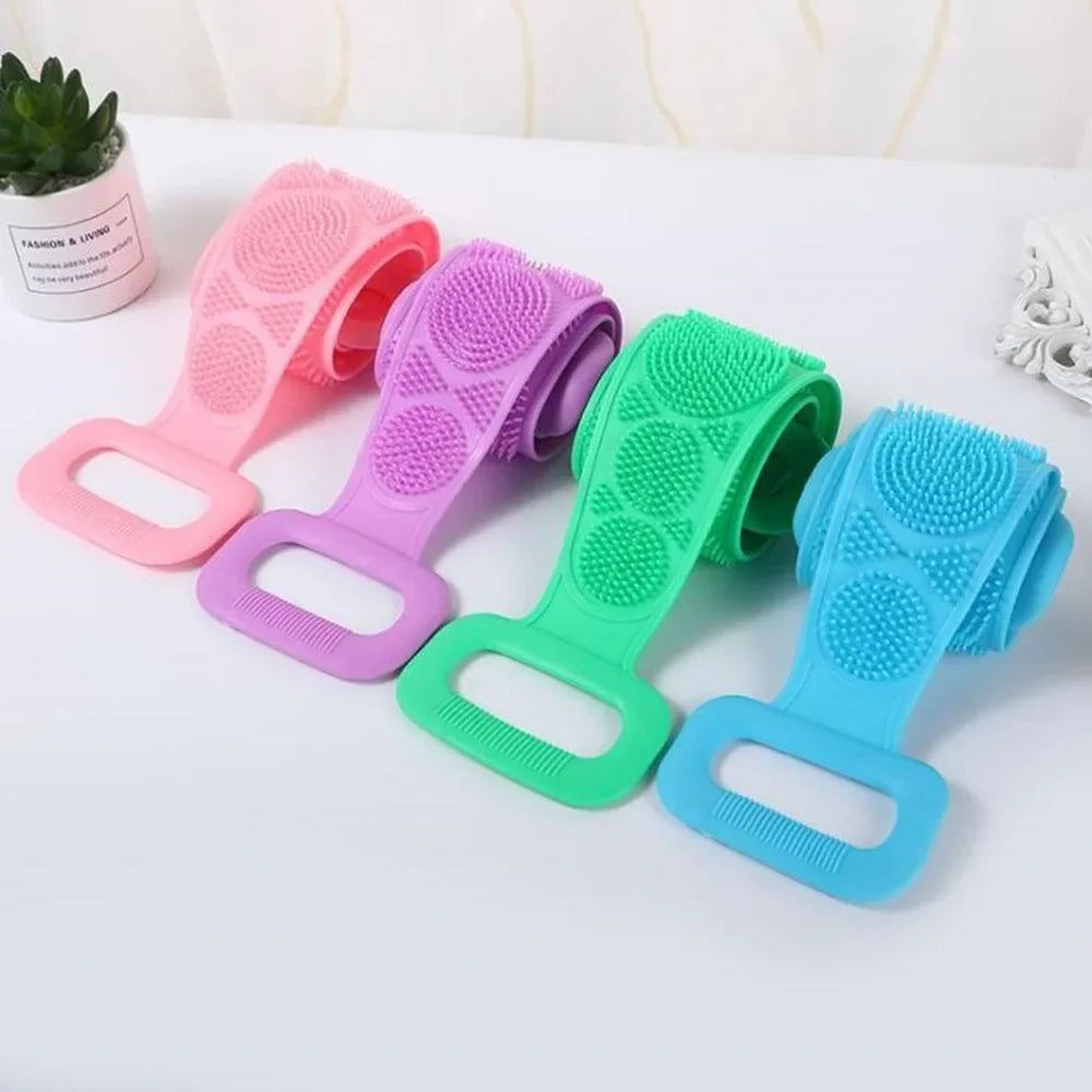 Silicone Bath Body Scrubber Exfoliating Shower Brush Back Massage Washer Strap