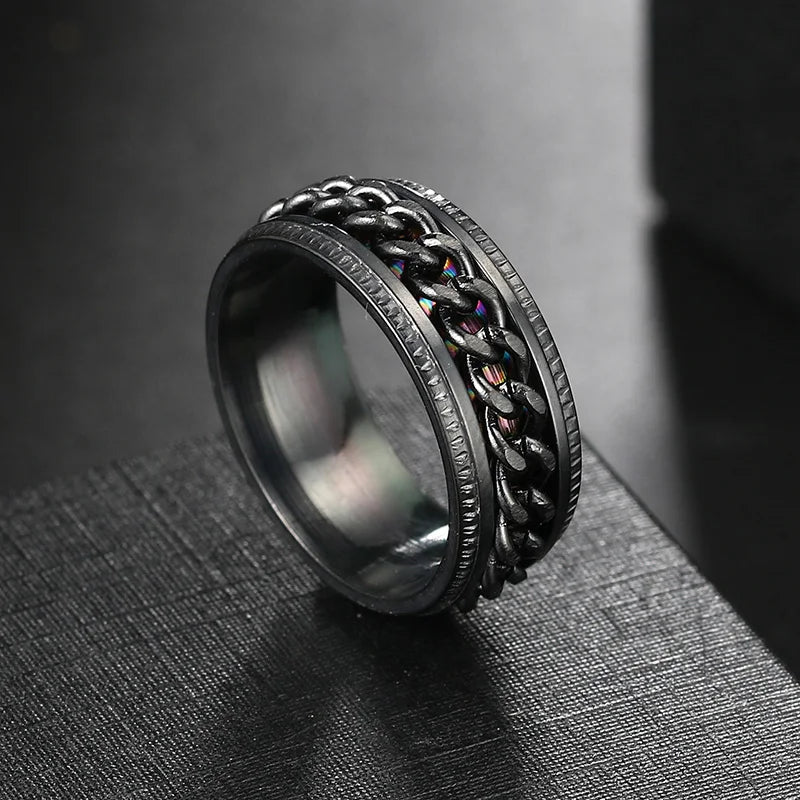Anxiety Fidget Rings For Men Spining Titanium Stainless Steel Colorfully Spinner Rotatable Chain Jewelry Rotating Rings Men Gift