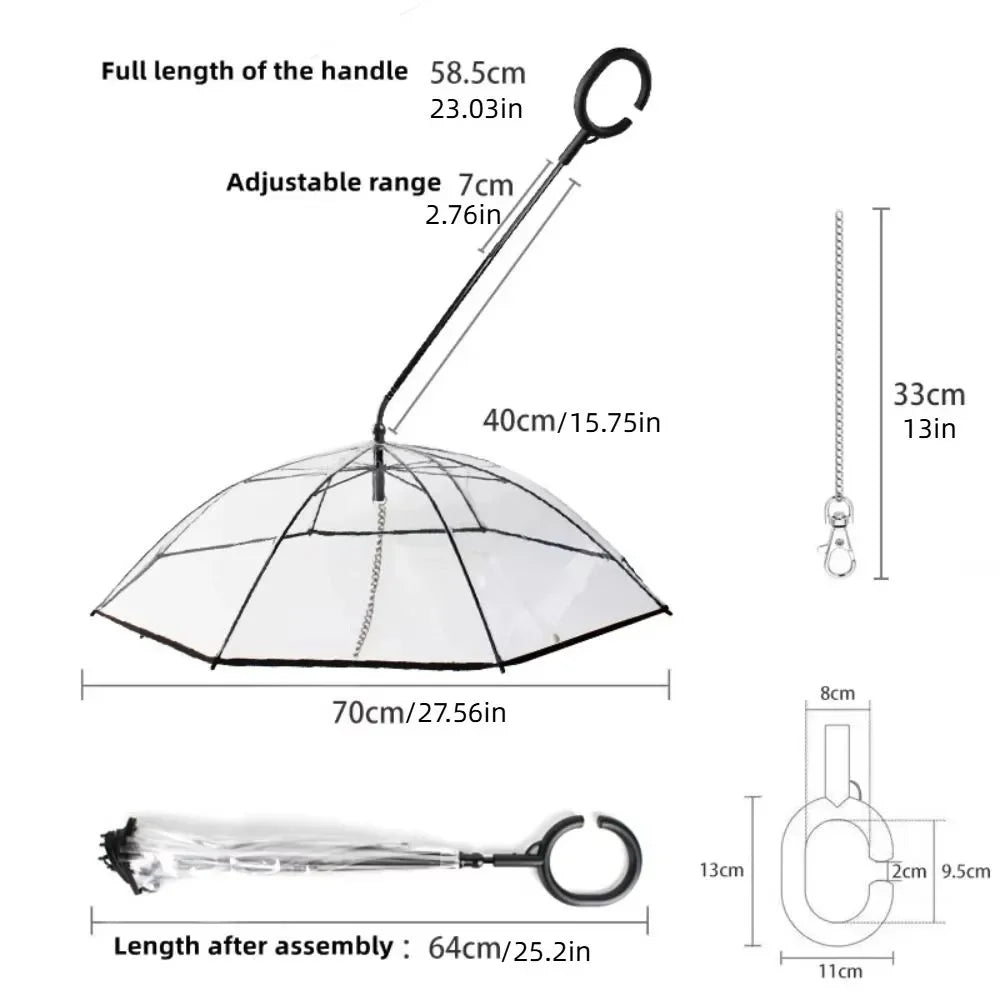 Clear Dog Umbrella with Leash – Adjustable Rainproof Pet Poncho for Rain & Snow