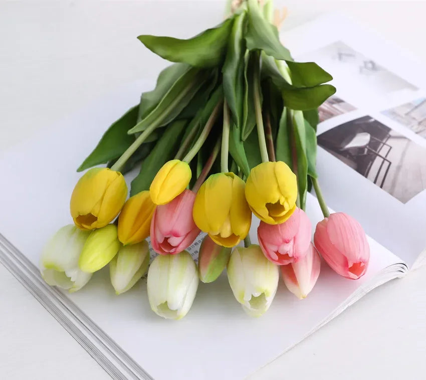 Real Touch Artificial Tulips Fake Flower Bouquet Home Wedding Table Decoration