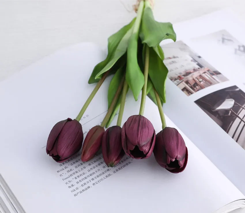 Real Touch Artificial Tulips Fake Flower Bouquet Home Wedding Table Decoration