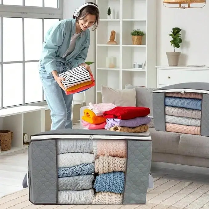 Foldable Large Capacity Storage Bag | Reinforced Handle Quilt & Bedding Organizer