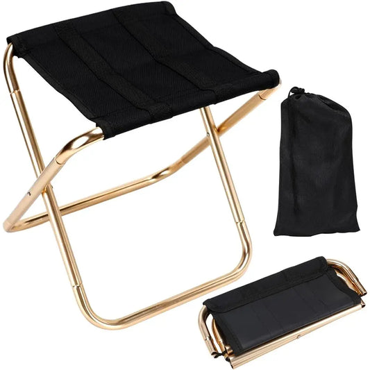 Lightweight Portable Folding Stool for Camping, Outdoors, Gardening, and Beach with Carry Bag - Gold and Black Canvas