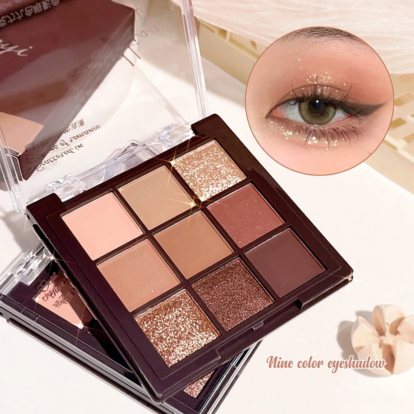 9 Color Mocha Chocolate Eyeshadow Palette Matte Shimmer Neutral Nude Makeup