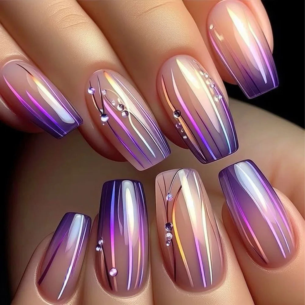 24pcs Simple French Press on Nails Tips Love Stripe Design Short Square False Nails Woman Acrylic Full Cover Nail Art Fake Nail