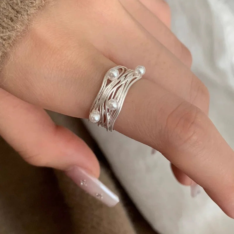 925 Sterling Silver Pearl Smile Adjustable Ring