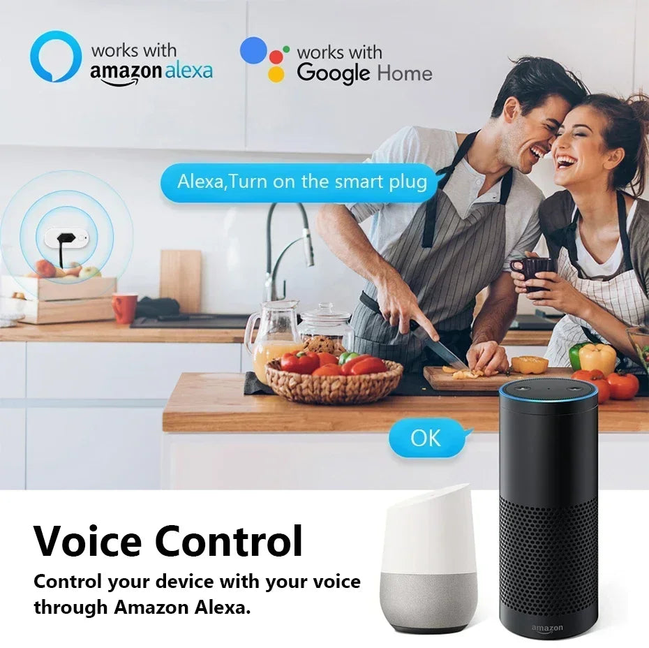 Tuya 16A/20A Brazil Standard WiFi Smart Plug | Power Monitoring & Voice Control