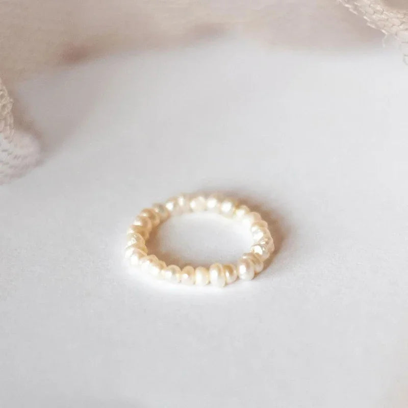 Elegant Handmade Freshwater Pearl Rings Women With Stainless Steel Bead Elastic Thread Wedding Statement Ring Gift