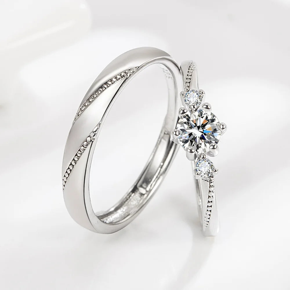 2Pcs 925 Sterling Silver Couples Ring Sets Light Polishing Simple Ring for Woman Man Classic Wedding Fine Jewelry Circle