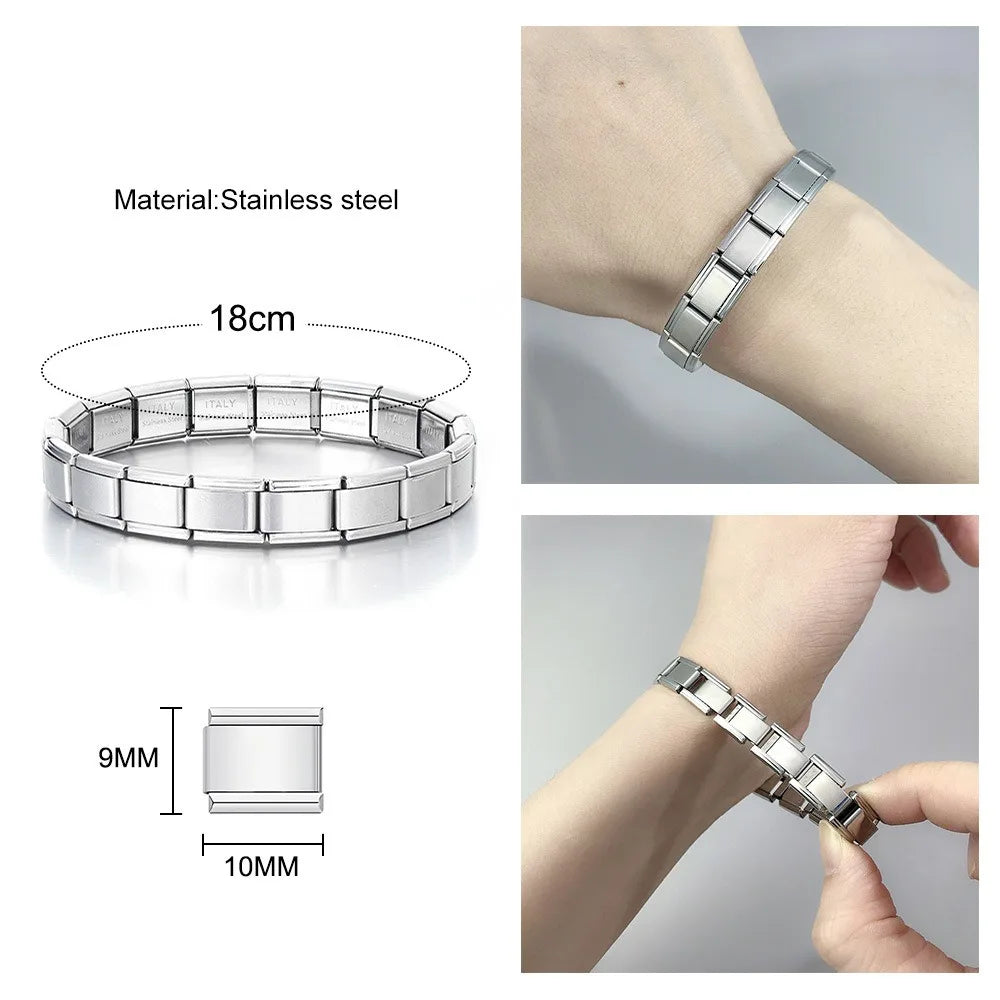 2025 New Men and Women Starry Colors 18 Pieces Italian Charm Fit 9mm Stainless Steel Modular Bracelet Wholesale Jewelry