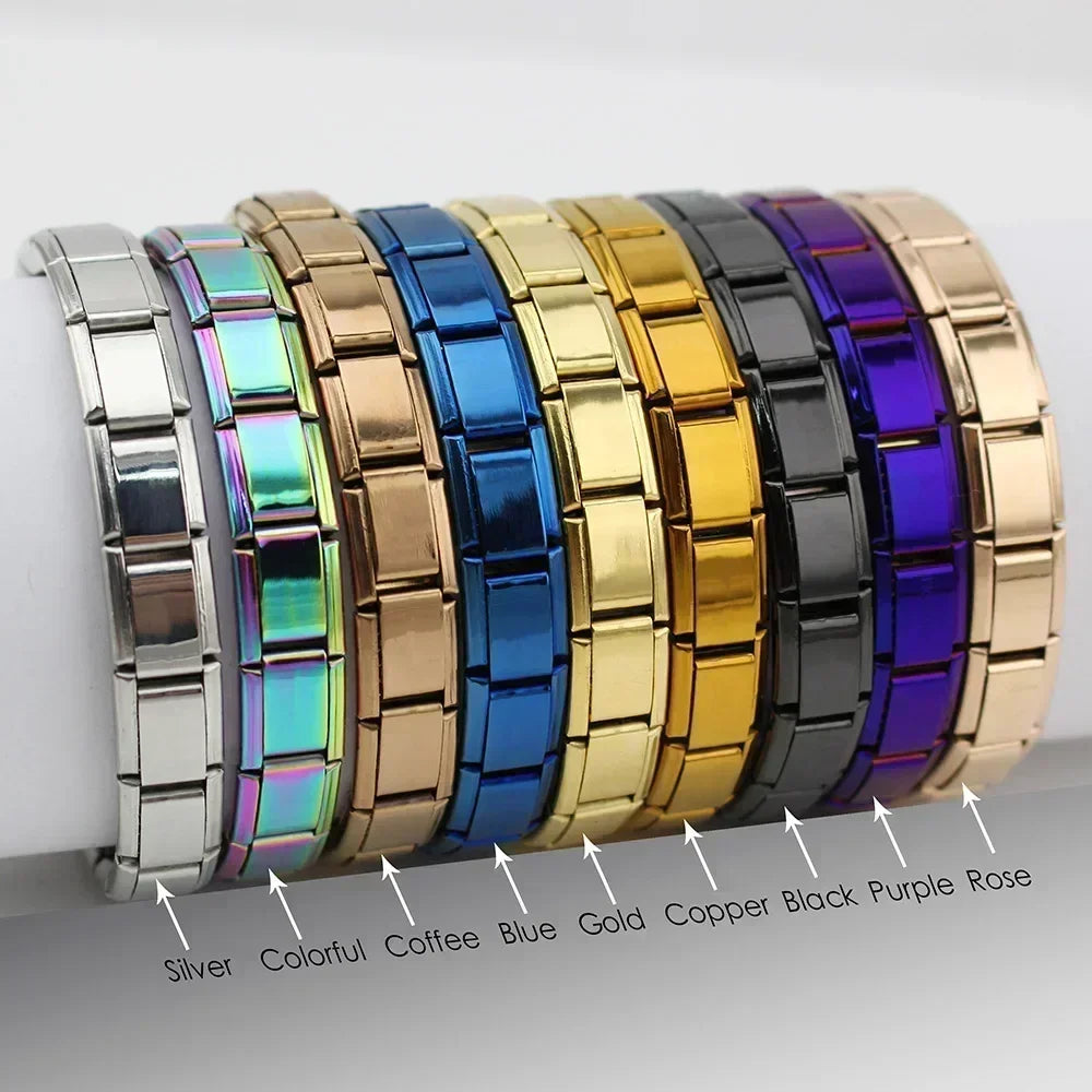 Italian Elastic Stainless Steel Charm Bracelet 9mm