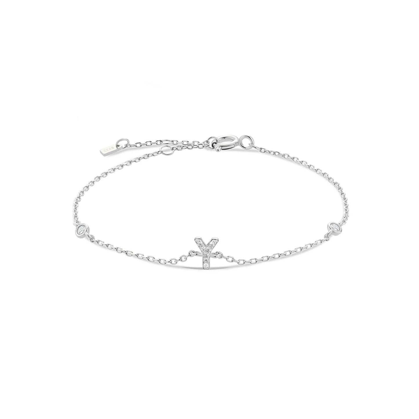 925 Sterling Silver Initial Letter Bracelet Gold CZ Zircon Alphabet Monogram