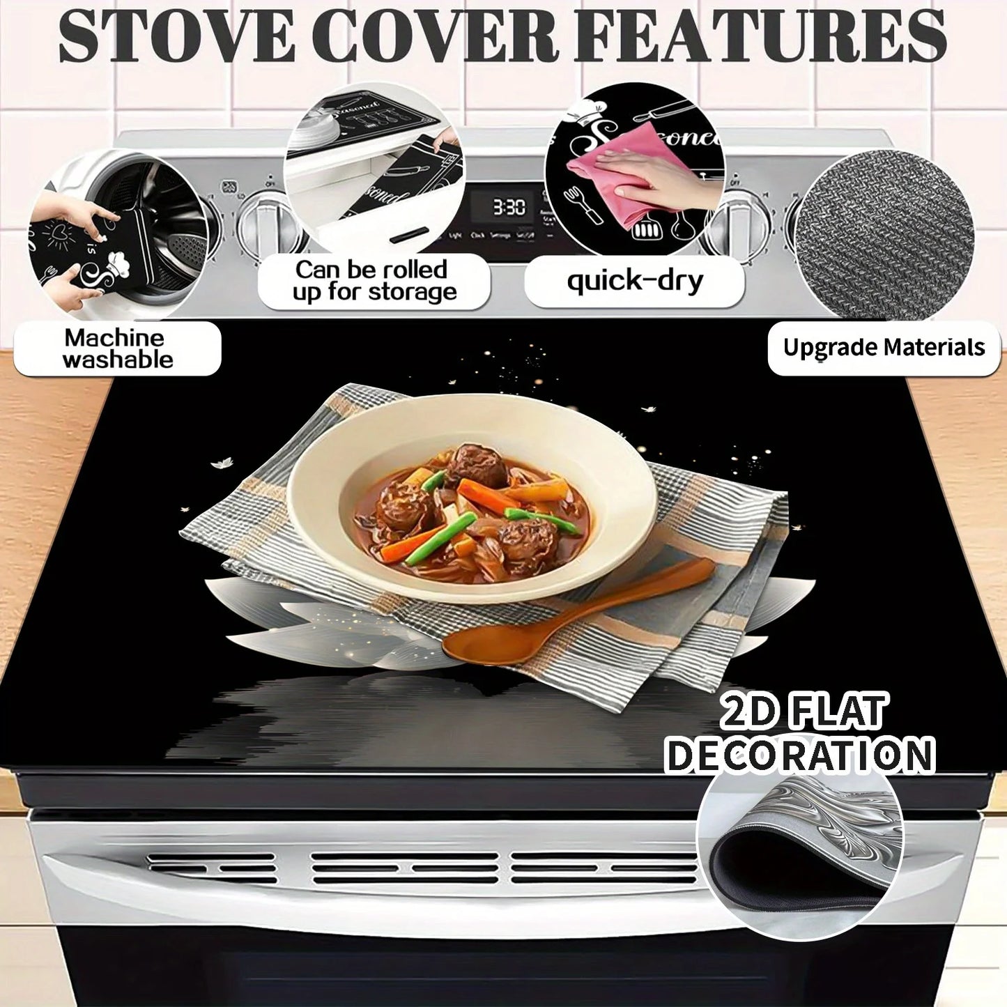 Lotus Butterfly Stove Top Cover Heat Resistant Non Slip Protector Mat for Induction Cooktop Kitchen Decor 2D Flat Cover