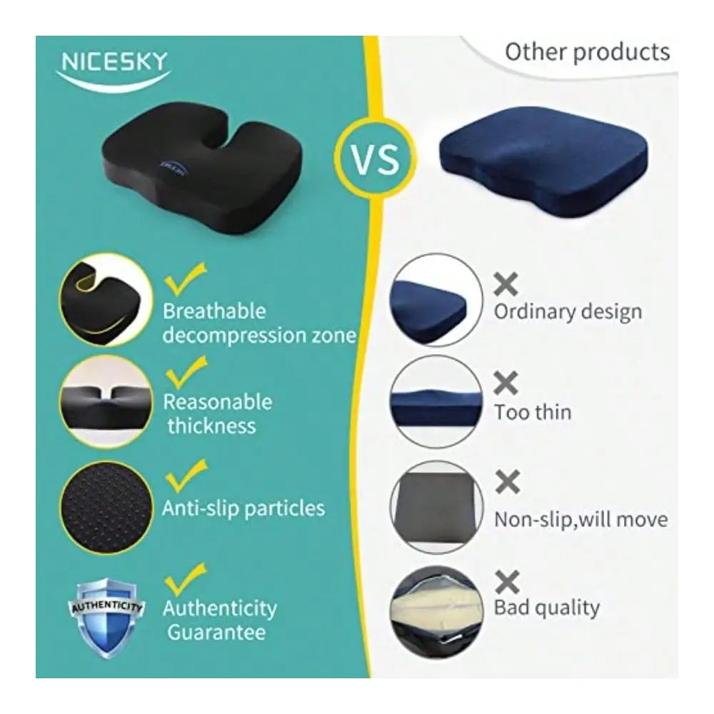 Ergonomic Memory Foam Seat Cushion | Tailbone & Sciatica Pain Relief