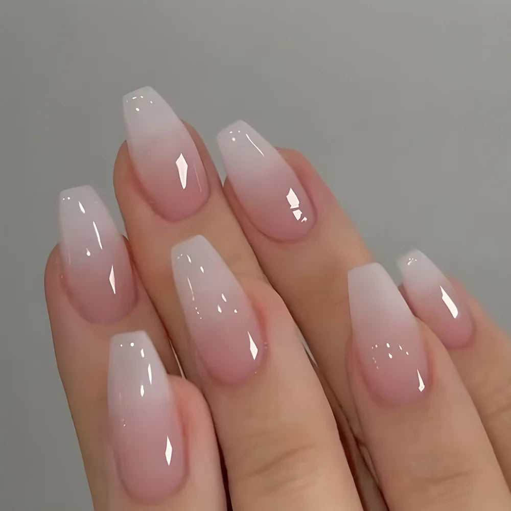 24pcs Simple French Press on Nails Tips Love Stripe Design Short Square False Nails Woman Acrylic Full Cover Nail Art Fake Nail