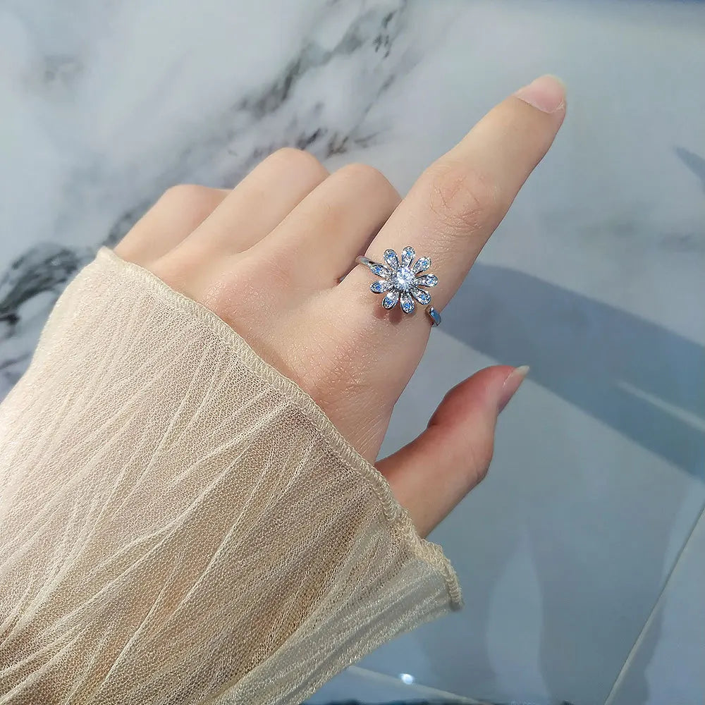 925 Sterling Silver Rotatable Sunflower Ring