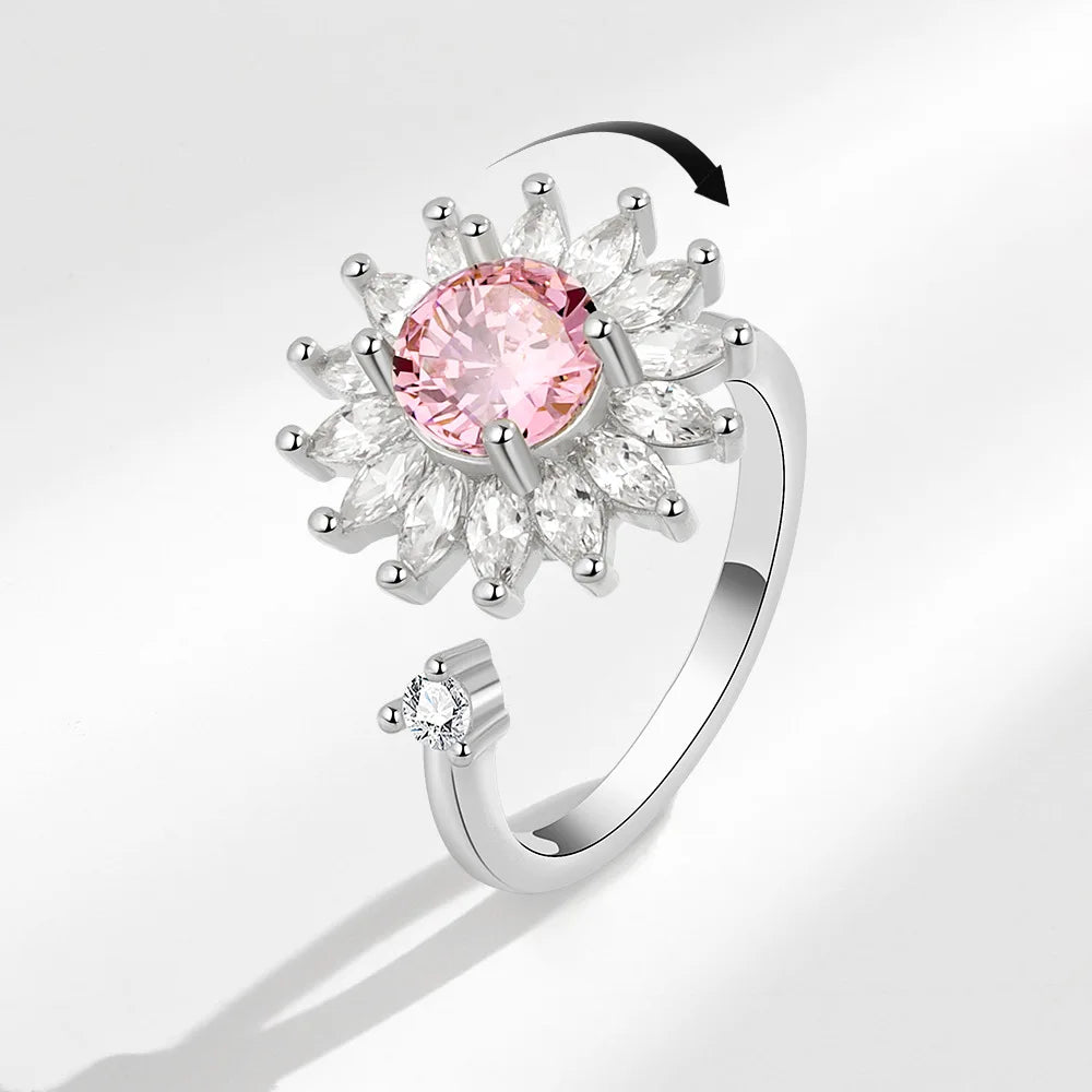925 Sterling Silver Rotatable Sunflower Ring