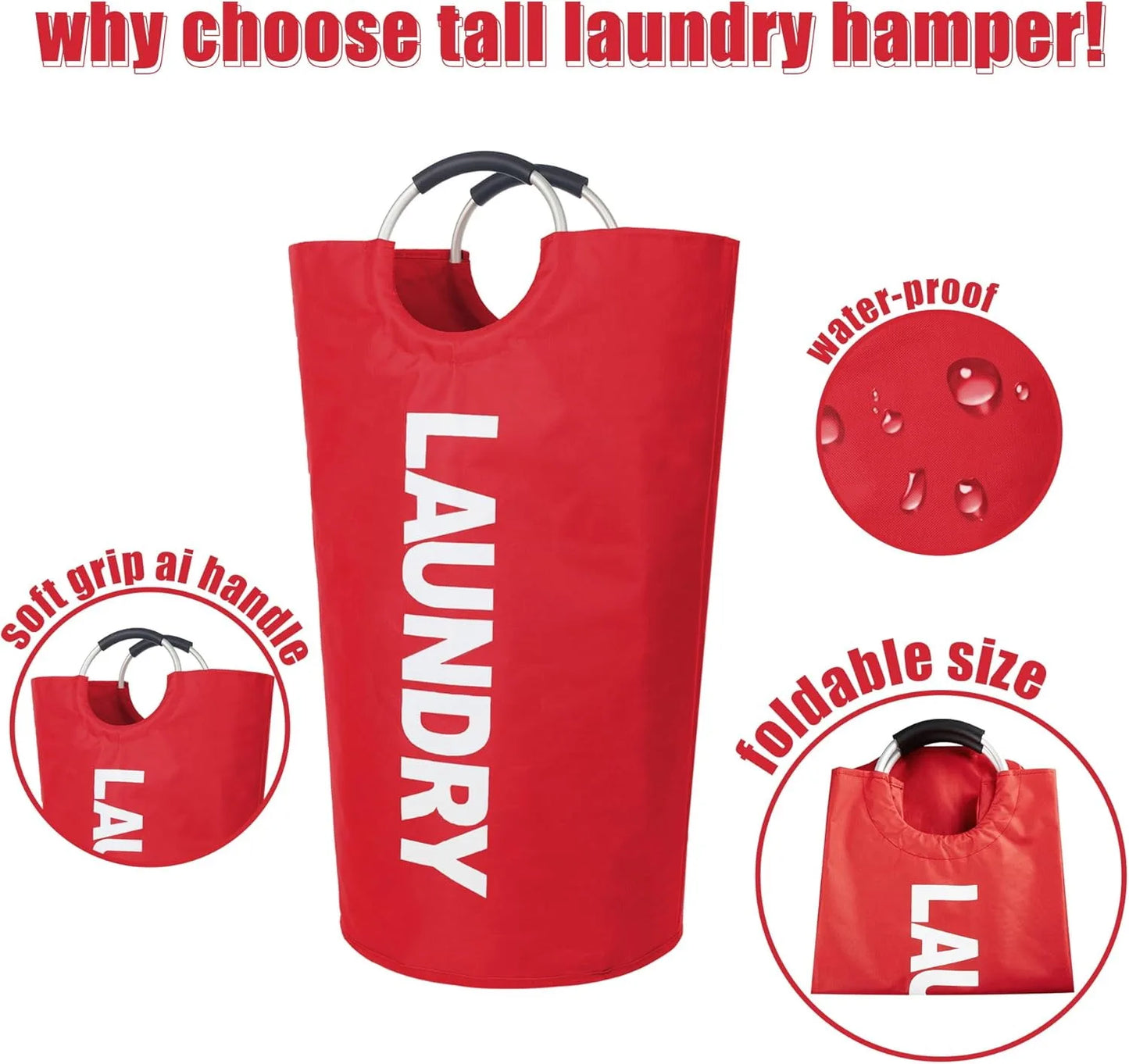 Large Laundry Basket, Laundry Hamper Stands Up Well, Laundry Bag with Padded Handles, Waterproof Clothes Bin Collapsible