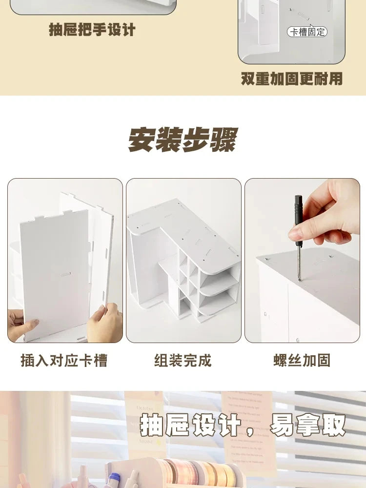 Wooden Desk Organizer with Pen & Book Storage