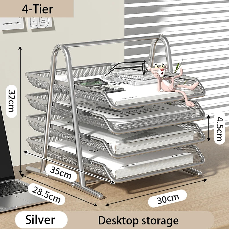 Mesh Paper Organizer Office Desk File Storage Trays Desktop Accessories Holder