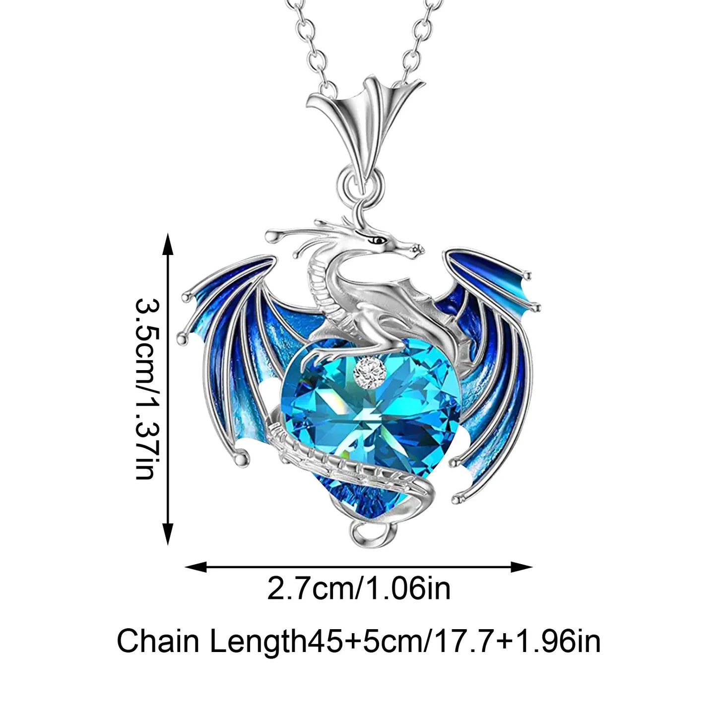 Silver Dragon Heart Rhinestone Pendant Necklace Exquisite Multi-Color Party Jewelry