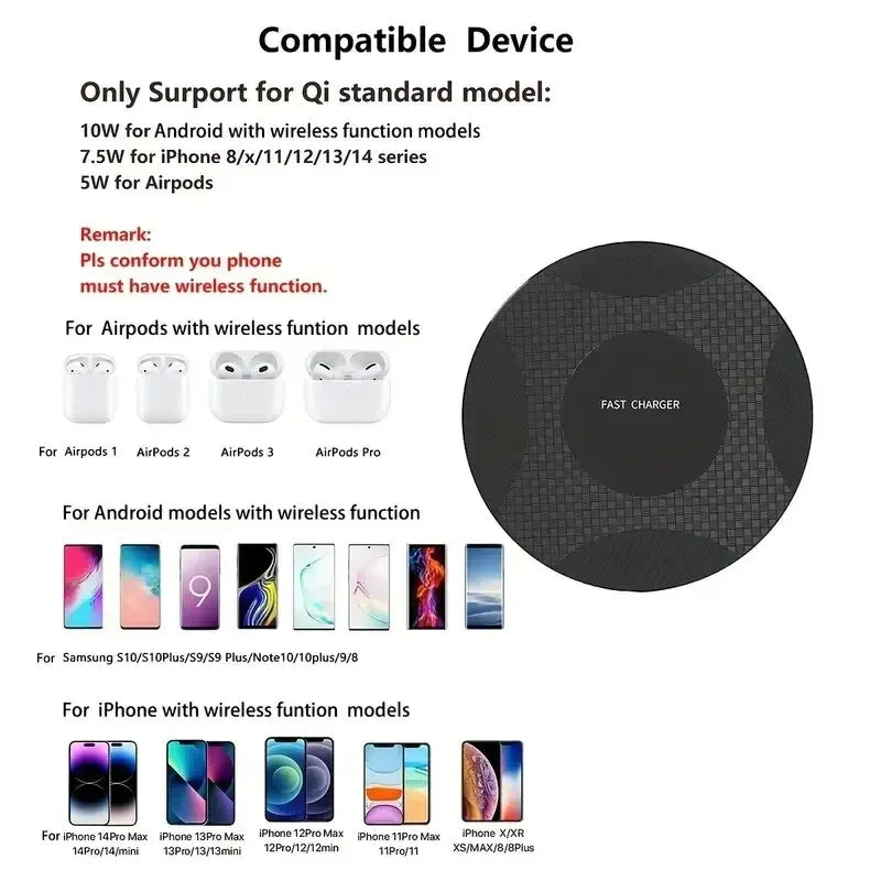 Ultra-Thin Wireless Charger Pad Stand – Fast Charging Dock for iPhone 15/14/13/12/11, Samsung & Xiaomi
