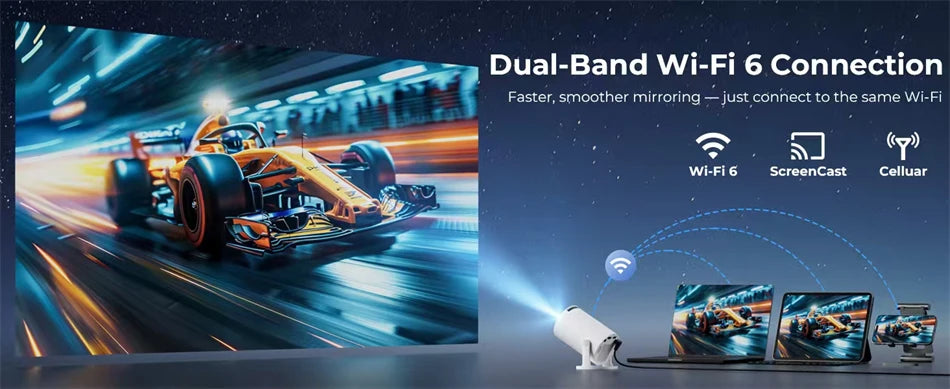 HY300 4K Mini Projector – Android 11 WiFi6 Portable Cinema