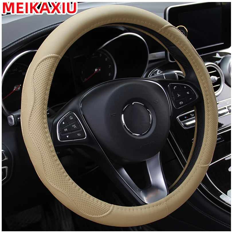 PU Leather Embossed Steering Wheel Cover 14.5–15 Inch