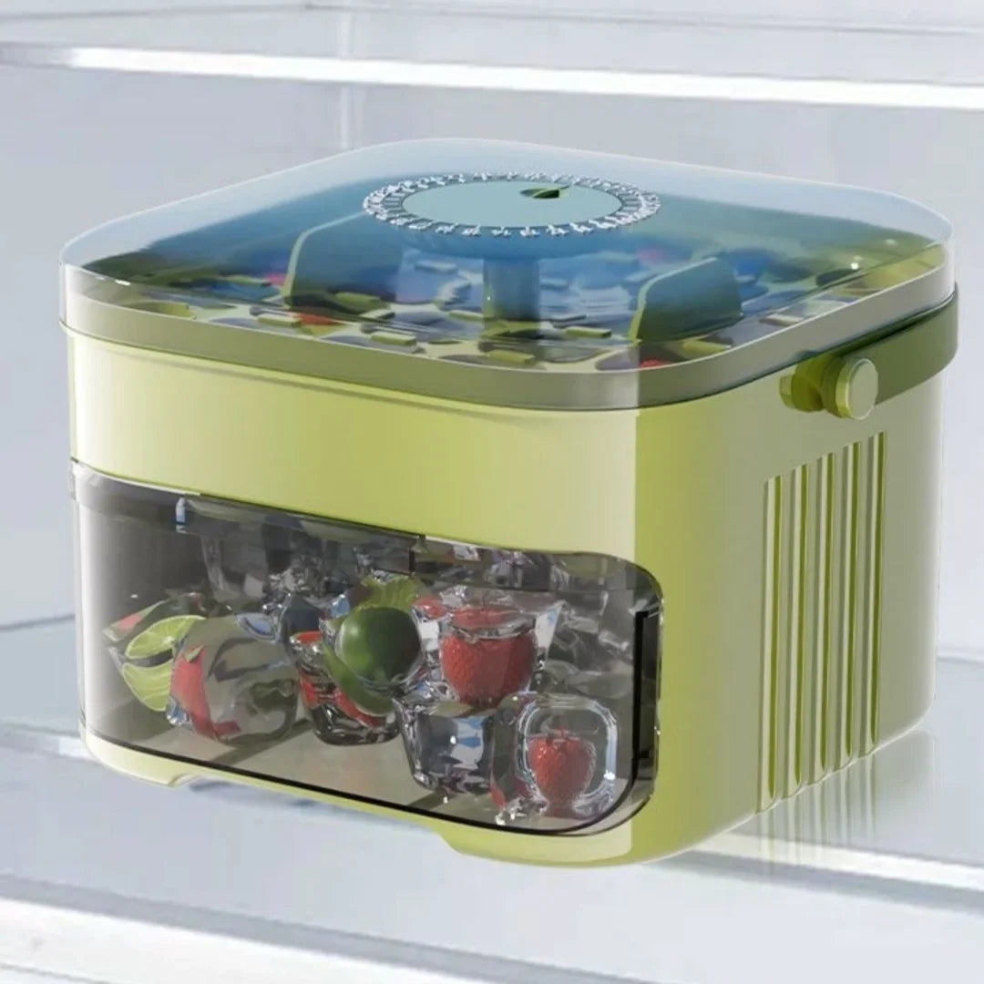 Double Layer Ice Cube Tray Box with Lid and Bin Pull Out Ice Storage Drawer