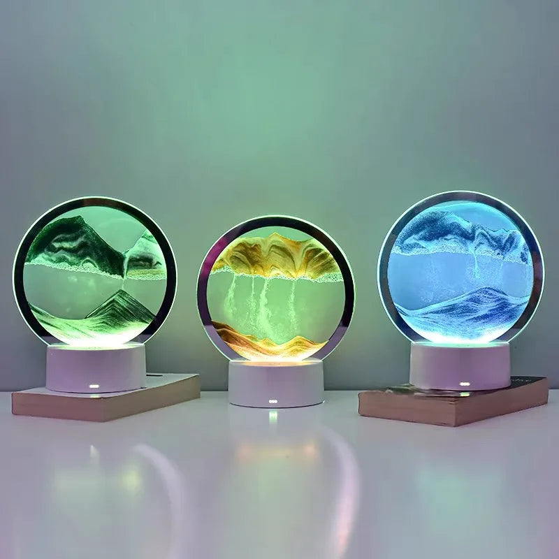 3D Quicksand Table Lamp – Hourglass Sand Art Mood Light