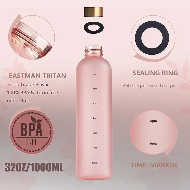 1-Liter Motivational Water Bottle | Sports Bottle with Time Markers & Stickers