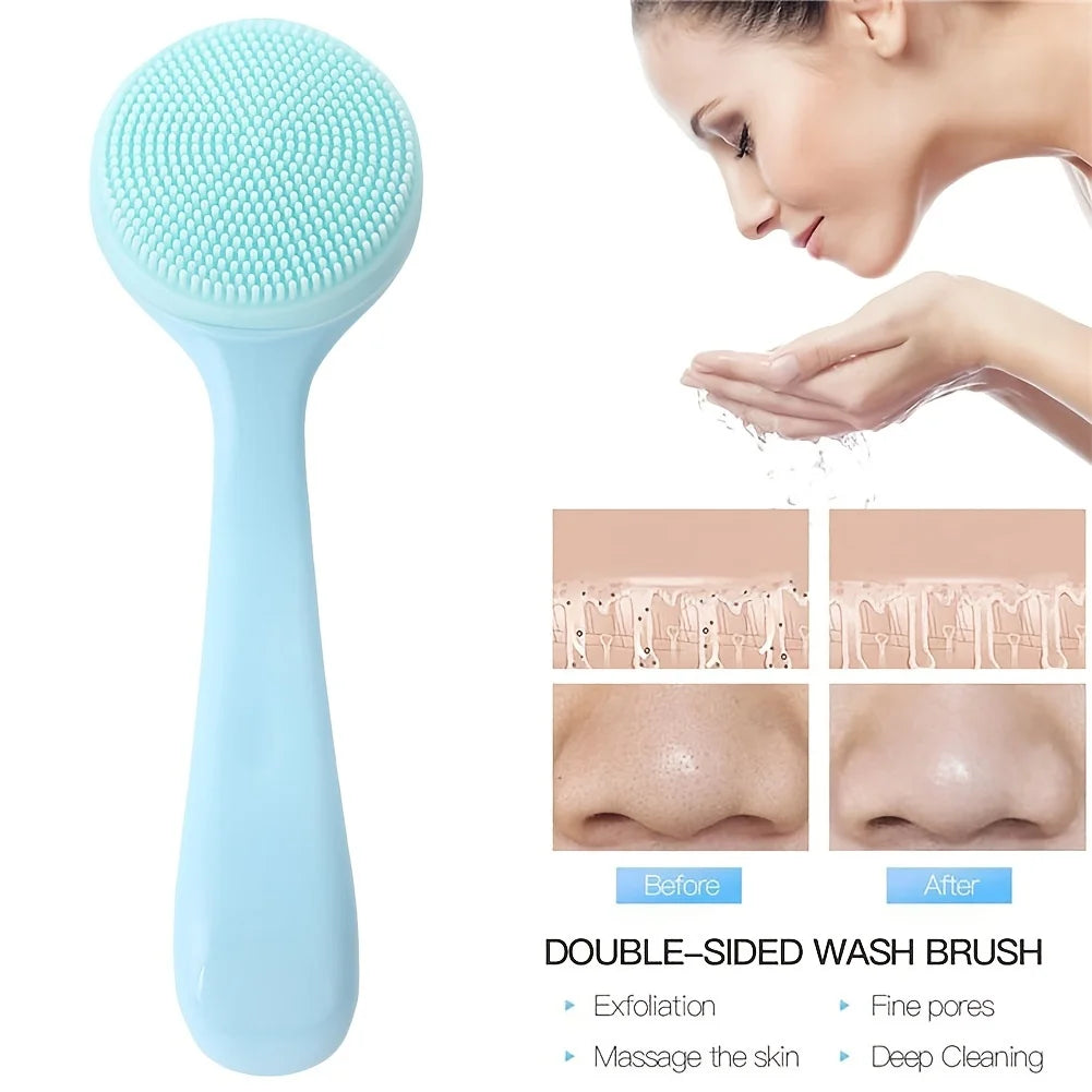 Silicone Facial Cleansing Brush – Handheld Face Scrubber for Exfoliation & Skin Massage