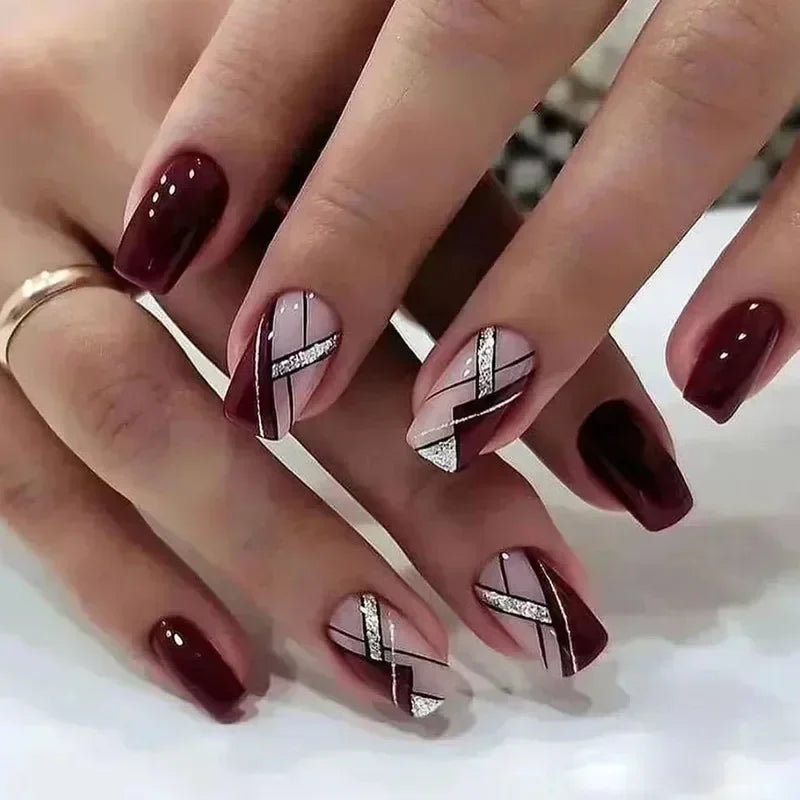 24Pcs Press on Fake Nails Short Square Black Starlit Sky Full Cover Tips