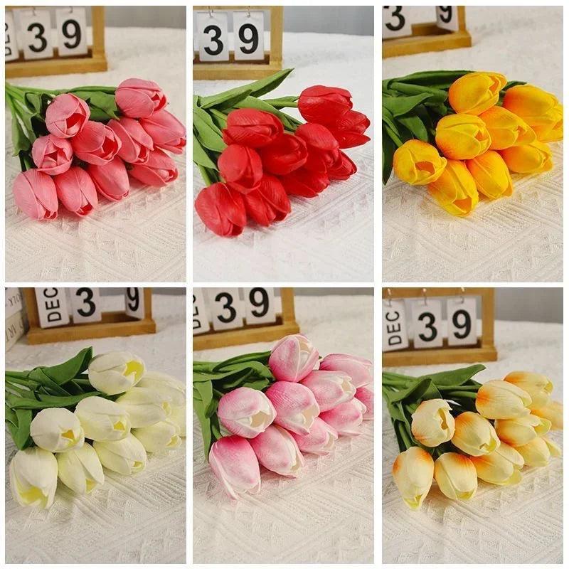 Real Touch Artificial Tulips Fake Flower Bouquet Home Wedding Table Decoration