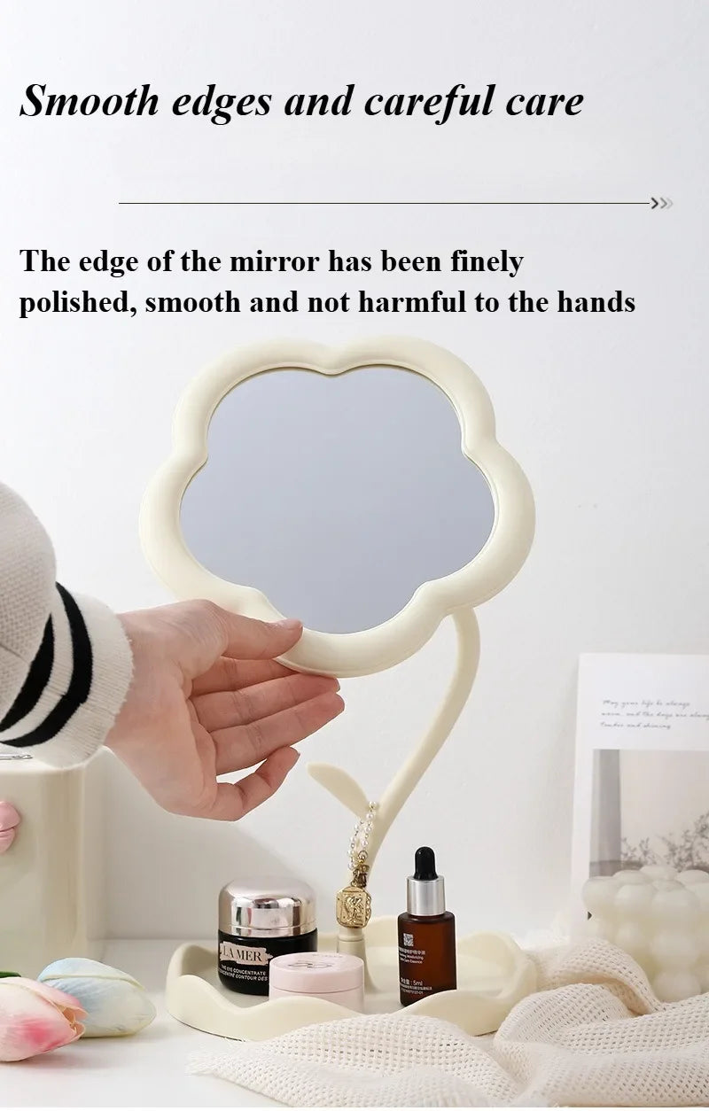 Sunflower Desktop Makeup Mirror for Students Flower Beauty Dressing Table Mirror with Hanging Jewelry Organizer for Girls
