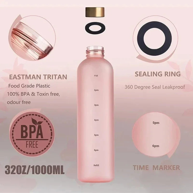 1-Liter Motivational Water Bottle | Sports Bottle with Time Markers & Stickers
