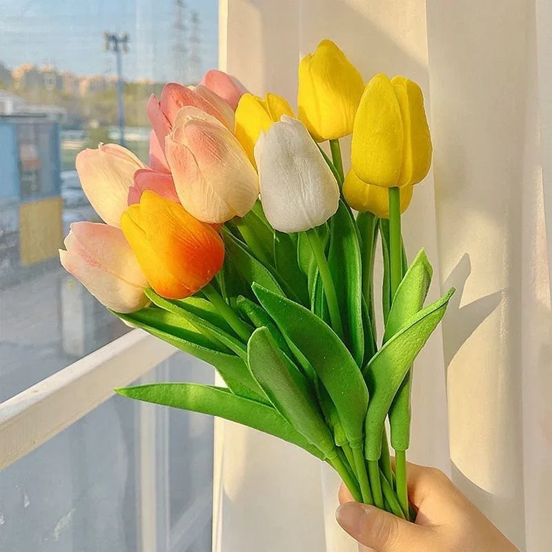 Real Touch Artificial Tulips Fake Flower Bouquet Home Wedding Table Decoration