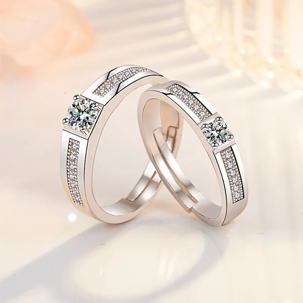2Pcs 925 Sterling Silver Couples Ring Sets Light Polishing Simple Ring for Woman Man Classic Wedding Fine Jewelry Circle