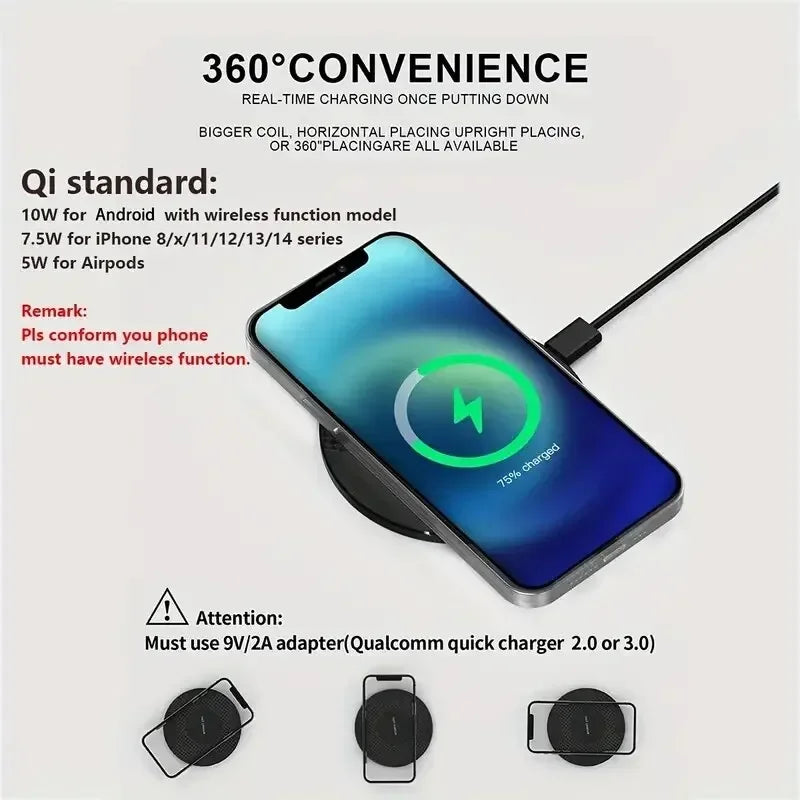 Ultra-Thin Wireless Charger Pad Stand – Fast Charging Dock for iPhone 15/14/13/12/11, Samsung & Xiaomi