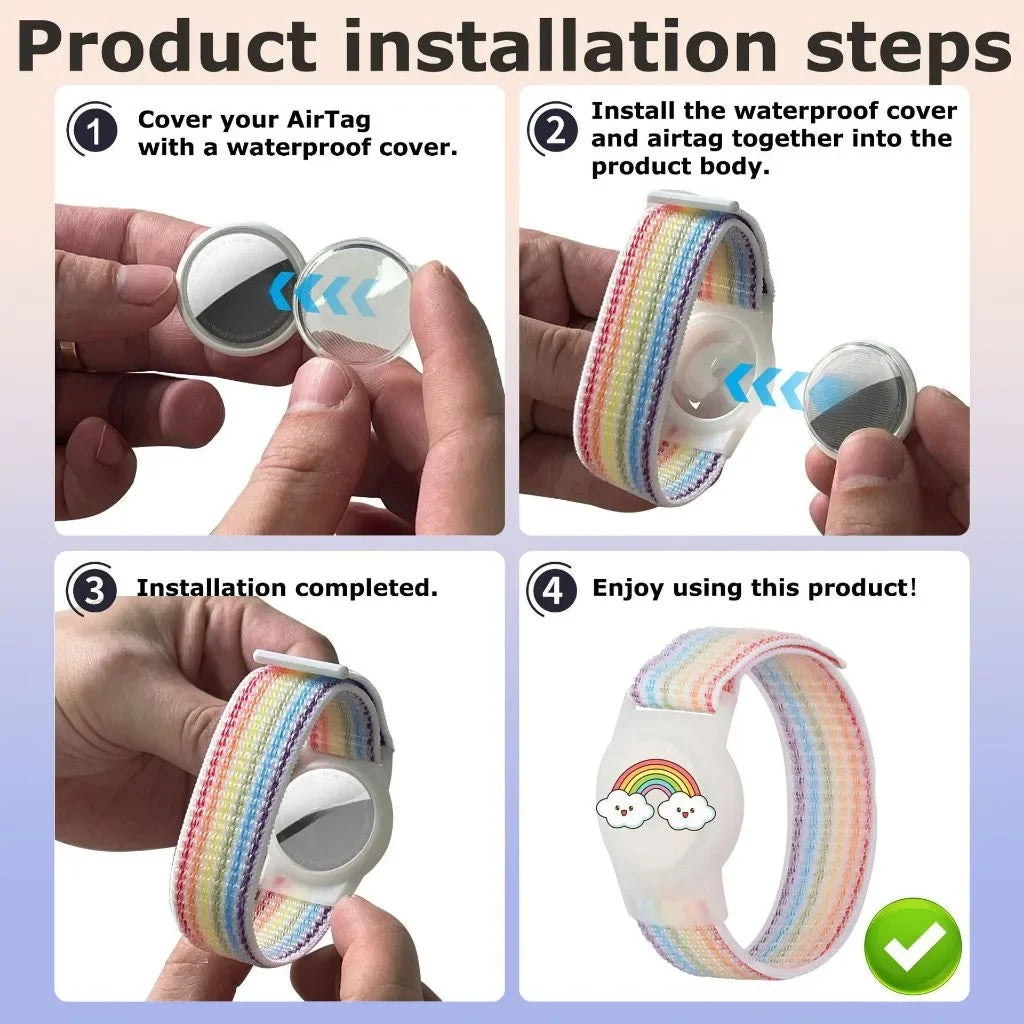 Waterproof AirTag Bracelet for Kids Nylon Hidden Tracker Wristband Toddler Band