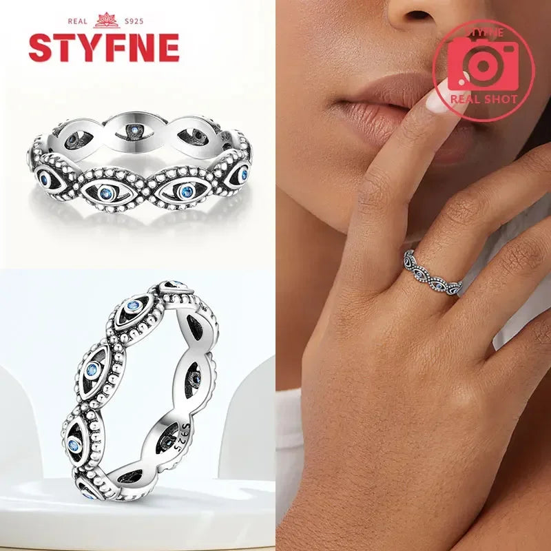 925 Sterling Silver Blue Evil Eyes Ring Original Design Zircon Finger Lucky Sign Rings for Women High Quality Fine Jewelry Gift