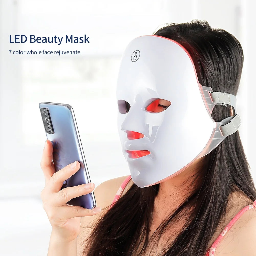 Wireless 7 Colors LED Face and Neck Mask Photon Light Therapy Machine for Skin Rejuvenation