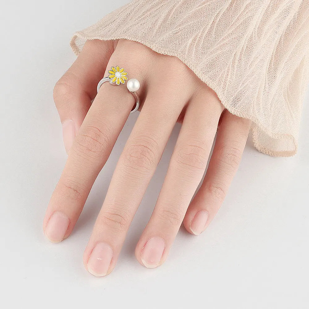 925 Sterling Silver Rotatable Sunflower Ring